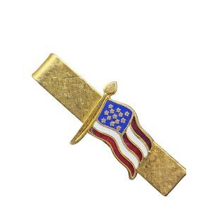 13 Star American Flag Small Tie Clip Gold Tone Patriotic Mens Accessories VTG